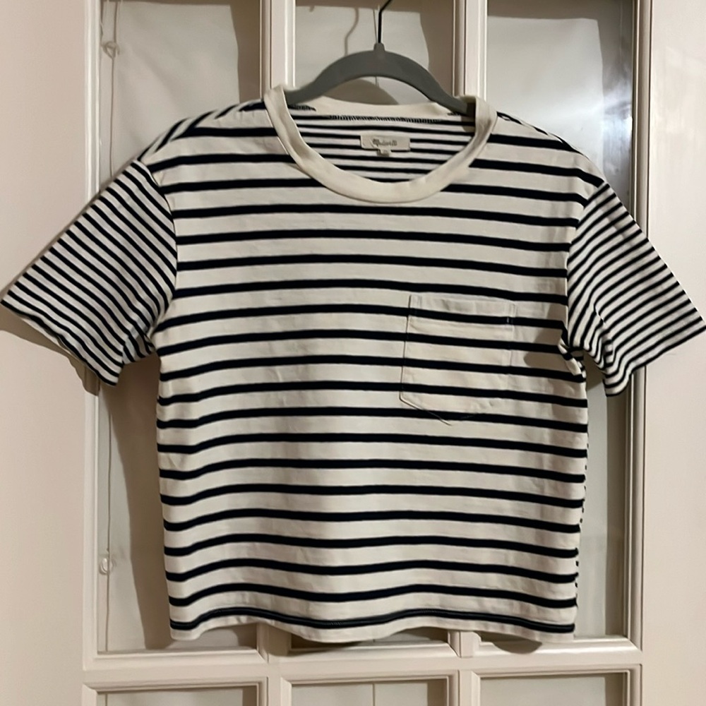 Madewell Navy striped boxy T, size XS